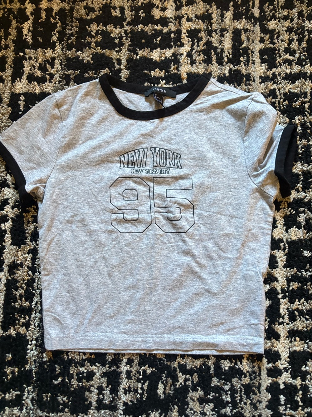 Forever 21 Grey Ringer Tee with Black Trim and 'New York 95' Graphic